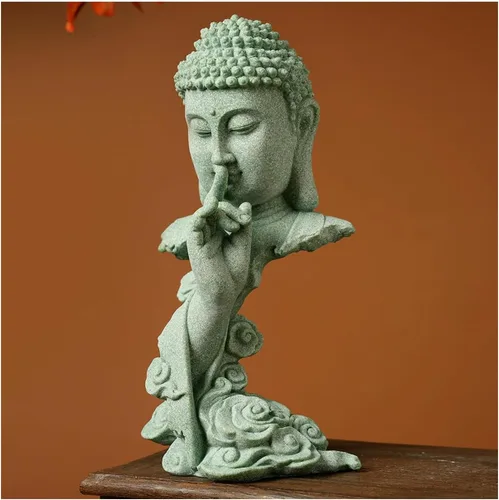Vista 8 de livelyfish Estatua de Buda meditante, pecera, estatuas de Buda zen, figuras de pensador de piedra arenisca para acuario, jardín, decoración