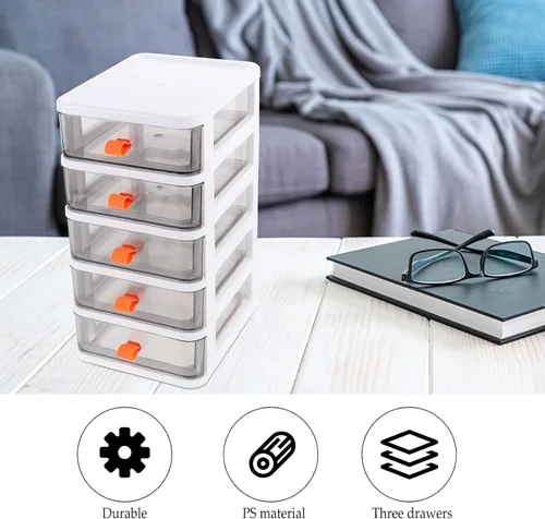Vista 6 de VORCOOL Desktop Drawer Organizer 5 Drawer Storage Drawers Stationery Drawer Box Office Personal Organizer Plastic Vanity Containers for Storing