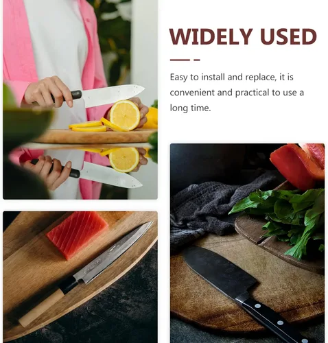 Vista 9 de SHERCHPRY Mango ergonómico de repuesto de mango de cuchillo de madera de pera para cortador de cocina, cómodo, antideslizante, fácil instalación