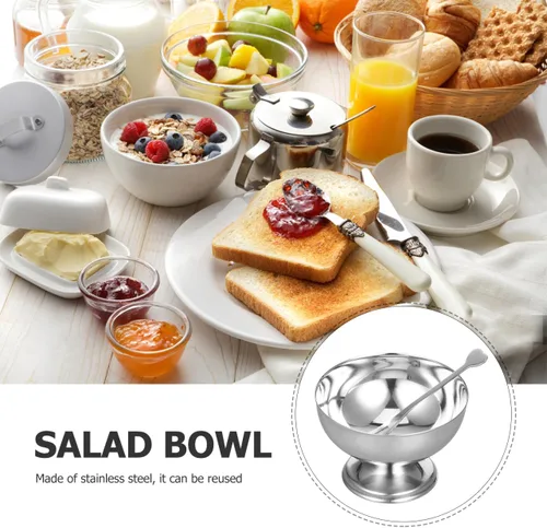 Vista 2 de Cabilock Taza de ensalada de acero inoxidable de 3.62 x 3.62 x 2.36 pulgadas, cuenco de postre para helado, refrigerios de frutas, dulces, Sundae