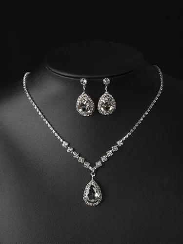 Vista 4 de Long tiantian Juego de joyas nupciales para boda, baile de graduación, collar de estrangulador de cristal brillante para novia, dama de honor, juego
