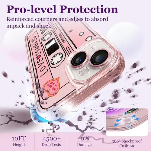 Vista 5 de Compatible para iPhone 13 Funda Bonita Estética - Funda para Teléfono Rosa con Purpurina con Protector de Cámara - Diseño de Cubierta