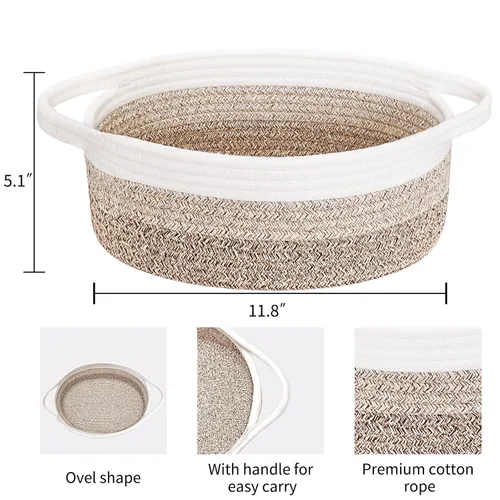 Vista 2 de ABenkle Cesta Pequeña con Asas - Contenedor de Almacenamiento Tejido de Cuerda Decorativo Duradero Cubo Organizador de Estante, Cesta de Regalo