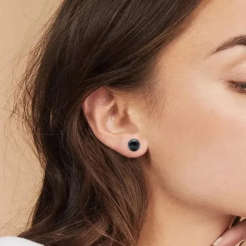 Vista 4 de Aretes de titanio con punta plana y bola, hipoalergénicos para mujeres y hombres, oro rosa, oroplatanegro, aretes redondos de 0.118 in a 0.236 in