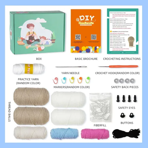Vista 2 de mehorkook Kit de ganchillo para principiantes, tutoriales en video paso a paso, ideal para adultos y niños, proyectos de animales de ganchillo
