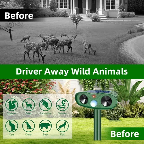 Vista 5 de 2025 Repelente ultrasónico de animales para exteriores, repelente de ciervos para exteriores, paquete de 2 repelentes solares de animales, detección