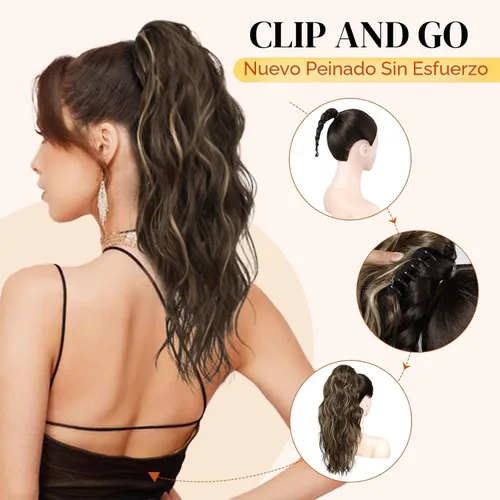 Vista 5 de LONAI Extensión de cola de caballo, extensiones de cola de caballo de 18 pulgadas con clip de garra ondulada ZJ001, longitud al hombro, extensiones