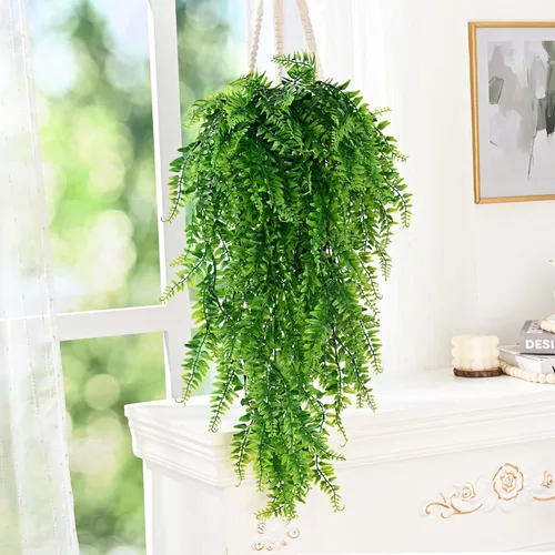 Vista 6 de Waipfaru 4 plantas colgantes falsas para exteriores, helechos falsos resistentes a los rayos UV, plantas falsas de plástico para pared