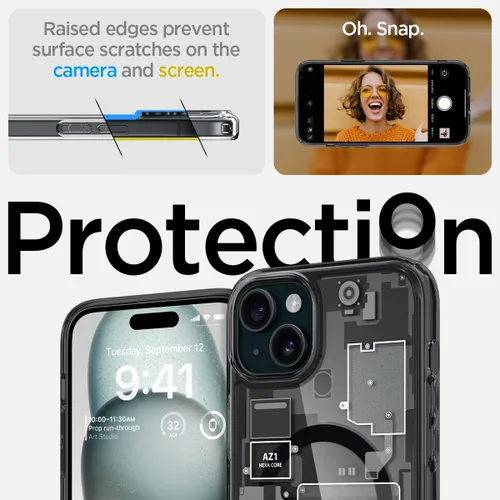 Vista 6 de Spigen - Funda Ultra Hybrid MagFit con impresión digital directa para iPhone 15/14/13, diseño Zero One, color negro, compatible con MagSafe