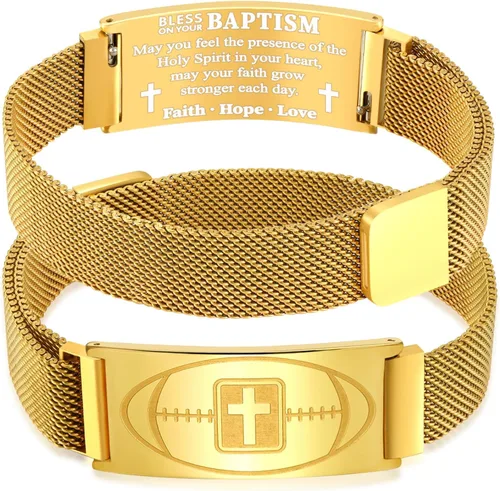 Vista 19 de Regalos de graduación, pulsera de fútbol, fútbol, baloncesto, béisbol, regalos de pulsera, pulseras de cruz de fe para hombres, bautismo, primera
