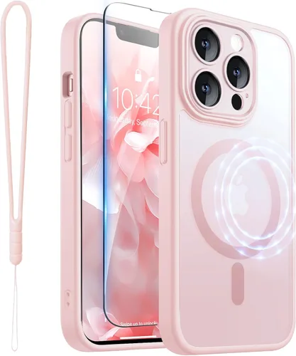 Vista 10 de ROYBENS Funda transparente mate para iPhone 12 Pro-Max compatible con Magsafe, protección completa de lente de cámara, protector de pantalla, correa