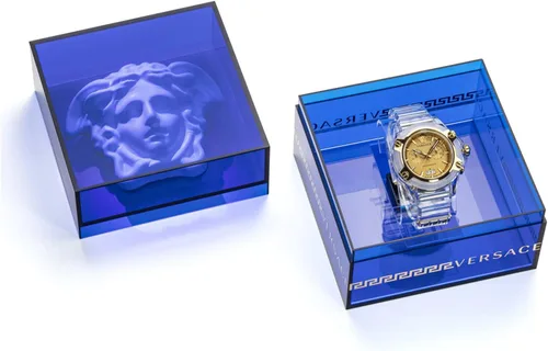 Vista 4 de Versace Reloj de moda transparente para hombre con correa de 1.732in