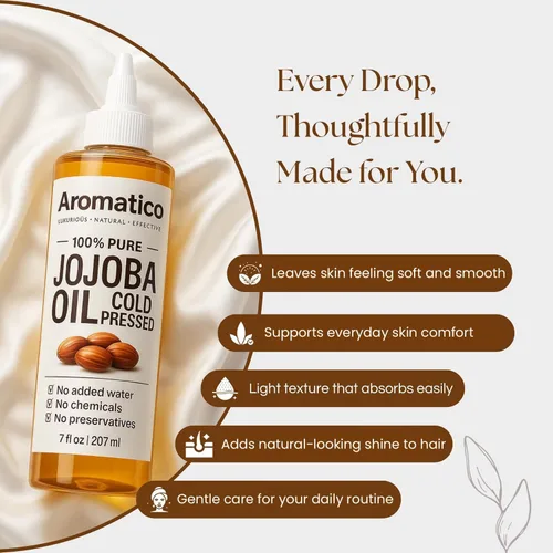 Vista 3 de Aromatco 100% Pure Jojoba Oil, Cold Pressed, Lightweight Carrier Oil for Hair, Face, Body & Scalp, All Skin Types, 3.38 fl oz