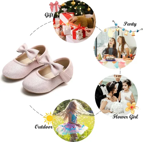 Vista 4 de Felix & Flora Zapatos de vestir para niñas pequeñas - Zapatos planos Mary Jane para niñas de flores, zapatos de ballet para fiestas y bodas