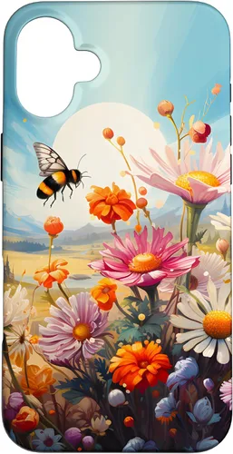 Vista 22 de Funda para iPhone 13 Pro Lively Bee en Sunny Meadow of Wildflowers