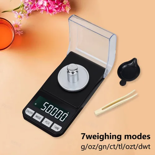Vista 4 de Báscula digital de cocina de 1.76 oz x 0.001 onzas para alimentos, onzas y gramos, pequeña báscula de alimentos, mini báscula digital