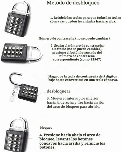 Vista 9 de ZENG Candado de combinación de 10 botones – código inalterable de 5 dígitos preestablecido, grillete de acero endurecido para casilleros