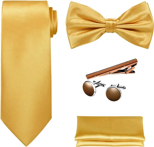 Vista 7 de TIE G 5pcs Tie Set in WHITE OR BLACK GIFT BOX: Solid Color Necktie, Satin Bow Tie, Pocket Square, Lapel, Cuff Links A-aqua