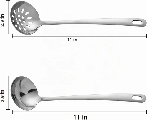 Vista 2 de Utensilios para servir cubiertos de acero inoxidable 304, cuchara ranurada y cucharón de sopa, juego de utensilios de servir