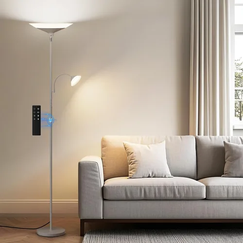 Vista 11 de SIBRILLE Torchiere - Lámpara de pie con pantalla de grano de madera, lámpara de pie LED regulable de 72 pulgadas con control remoto, lámpara