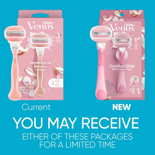 Vista 2 de Gillette Venus ComfortGlide - Maquinilla de afeitar para mujer, barras de gel perfumadas de té blanco, incluye 1 mango de afeitar reutilizable + 2