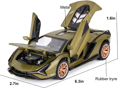 Vista 5 de SASBSC Coches de juguete Lamb para niños Sian Modelo de coche de metal fundido a presión con luz y sonido Fkp3 Coche de juguete tirando hacia atrás