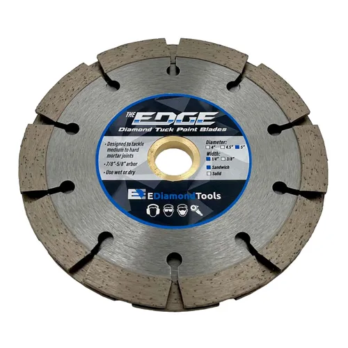 Vista 15 de Hoja de punto de inserción estilo sándwich de diamante de 4 pulgadas para extracción de juntas de mortero, ancho de segmento de doble capa de 1/4