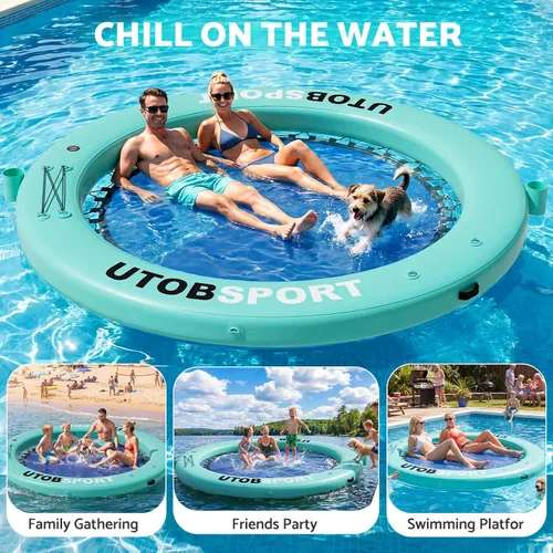 Vista 9 de Inflatable Water Hammock Floating Dock 8FT / 10FT Water Floating Island Raft for Lake Boat Pool Ocean Adults Kids, with W/Cupholder & Pump