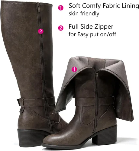 Vista 3 de Luoika Botas altas hasta la rodilla extra anchas para mujer, botas altas de invierno de ancho ancho.