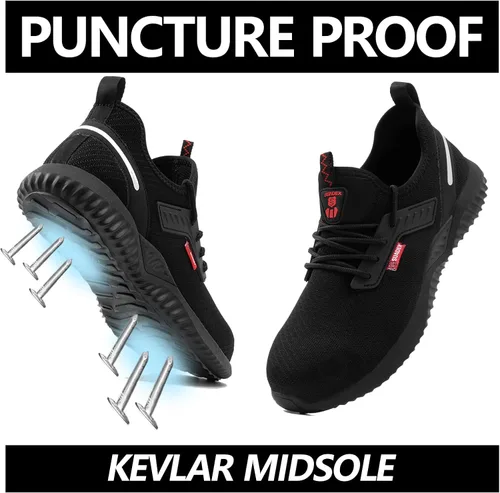 Vista 3 de SUADEX Zapatos de punta de acero para hombres y mujeres, zapatos de trabajo ligeros, indestructibles y transpirables, zapatos de seguridad