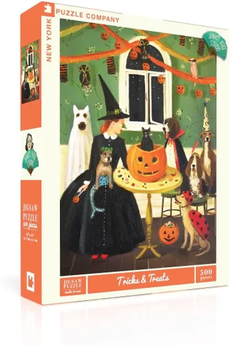 Vista 7 de New York Puzzle Company - Janet Hill Los perros de Halloween - Rompecabezas de 500 piezas para noches de juego familiares por Janet Hill