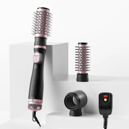 Vista 10 de Cepillo secador de pelo, giratorio 3 en 1 con 3 cabezales para secar peinado, voluminizar, rizar, elegante en un solo paso para cabello largo, 3 Rosa