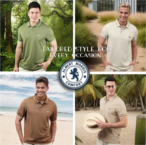 Vista 2 de Albert Morris Paquete de 4 camisas polo de manga corta a rayas para hombre
