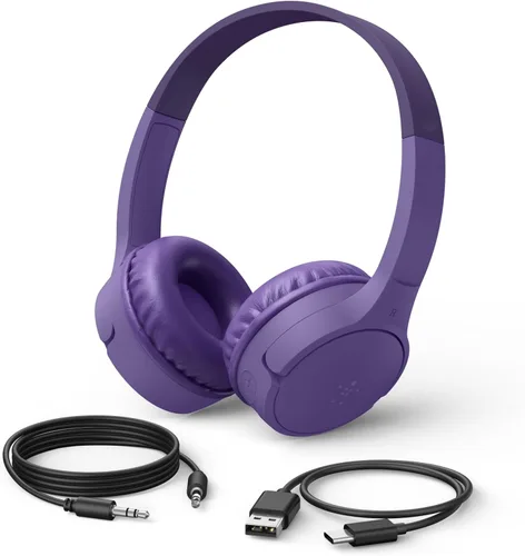 Vista 12 de Belkin SoundForm Mini - Auriculares inalámbricos Bluetooth para niños, batería de 30 horas, límite de volumen seguro de 85 dB, micrófono integrado