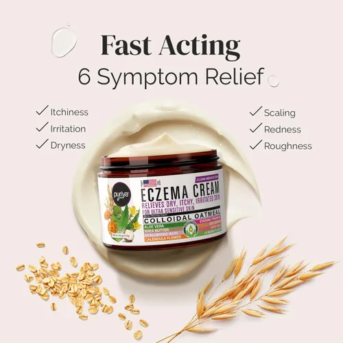 Vista 5 de Puriya Crema de eccema 5 en 1 para niños, bebés, niños pequeños, adultos, loción avanzada de avena coloidal para alivio de la piel seca
