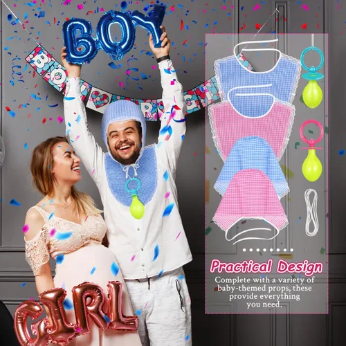 Vista 2 de 2 juegos de disfraz de bebé adulto para hombres y mujeres, accesorios de disfraz de bebé grande con chupete gigante, sombrero y babero, regalos