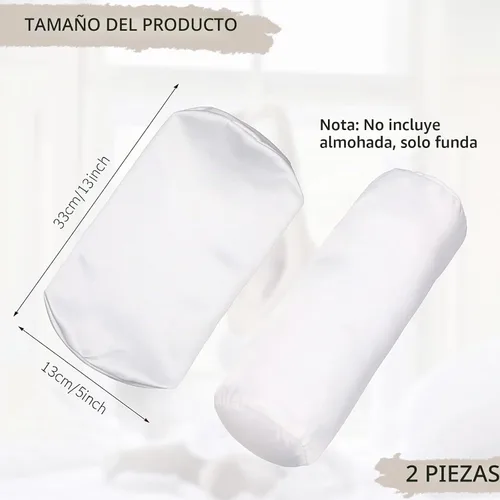 Vista 2 de Tatuo 2 fundas de almohada redondas cervicales blancas para almohada cervical, rollo cervical, cojín redondo de cilindro de memoria