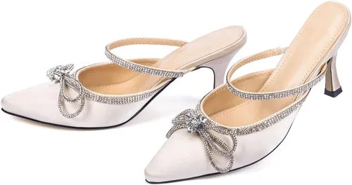 Vista 4 de LYTIYO Zapatos de vestir para mujer, con puntera cerrada, tacón bajo, correa puntiaguda, con lazo, tacón alto, para baile de graduación