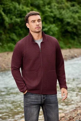 Vista 9 de COOFANDY Chaqueta Varsity Ligera para Hombre Chaquetas Bomber Casuales Sudaderas Waffle con Cremallera y Bolsillo
