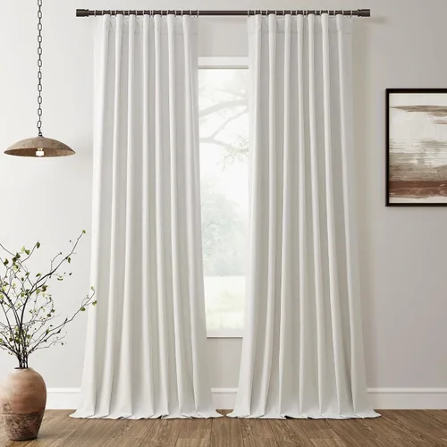 Vista 18 de Cortinas 100% opacas de 96 pulgadas de largo para sala de estar, dormitorio, verano, aislamiento térmico, lino sintético, cortinas opacas de techo a