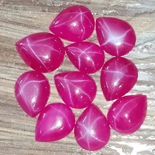 Vista 3 de GEMHUB Cabujón pera 6 Rays Star Ruby 20 Ct Set de 10 piezas de piedras preciosas sueltas, Gema, Rubí estrella africana