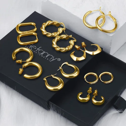 Vista 6 de 8-10 Pairs Delicate Gold Silver Hoop Earrings Set for Women, 14K Gold Plated Lightweight Hypoallergenic Thick Open Twisted Huggie Earrings for girls