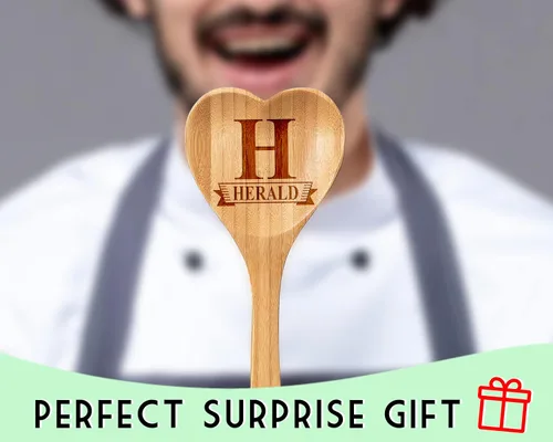 Vista 4 de Espátula de bambú de madera en forma de corazón personalizada para mujeres hombres inauguración de la casa aniversario parejas chef