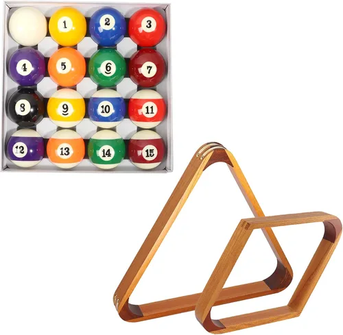 Vista 16 de GSE 2-1/4" Standard Pool Balls Set with Solid Wood Billiard Ball Racks Set Bolas de estilo mármol oscuro