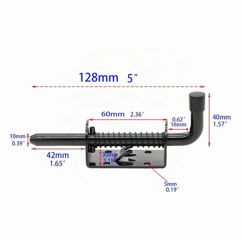 Vista 4 de Perno de cierre con resorte de 5 pulgadas, cerradura de puerta de pasador con resorte resistente, cobertizo de pasador de 1/2 pulgadas (2, negro)