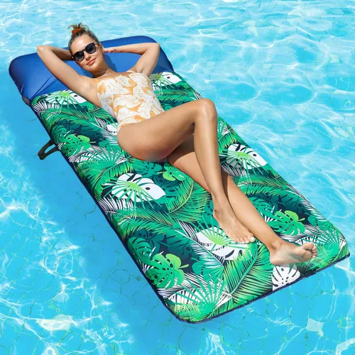 Vista 18 de FindUWill Flotador de Piscina Lounge de Gran Tamaño, 72" X 37" Flotadores de Piscina Extra Grandes Cubiertos de Tela para Adultos, Tumbona Inflable