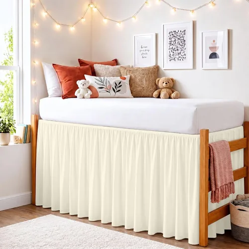 Vista 67 de Dorm Ruffle Twin XL 28" Drop Extra Long BedSkirt, Premium Brushed Microfiber Tailored Drop, Put On Elastic Long Dust Ruffle, Split Corner, Bedroom