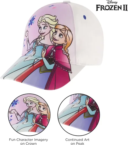 Vista 3 de Disney Gorra de béisbol, Frozen Elsa & Anna ajustable para niños de 4 a 7 años, Blanco