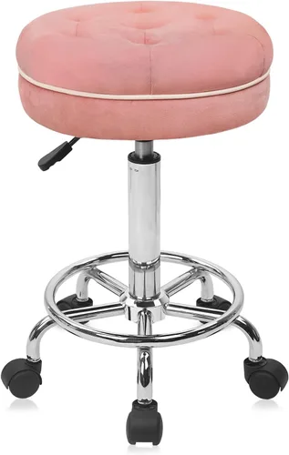 Vista 11 de KLASIKA Silla de dibujo con respaldo, taburete giratorio de cuero sintético ajustable en altura con anillo para el pie, silla de oficina ergonómica