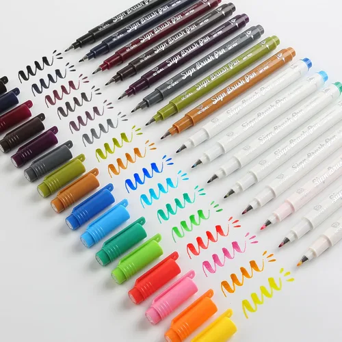 Vista 5 de Fudenosuke GC-SB16 - Bolígrafo de pincel para caligrafía, 16 colores, para letras a mano, caligrafía, dibujo, escritura, diario